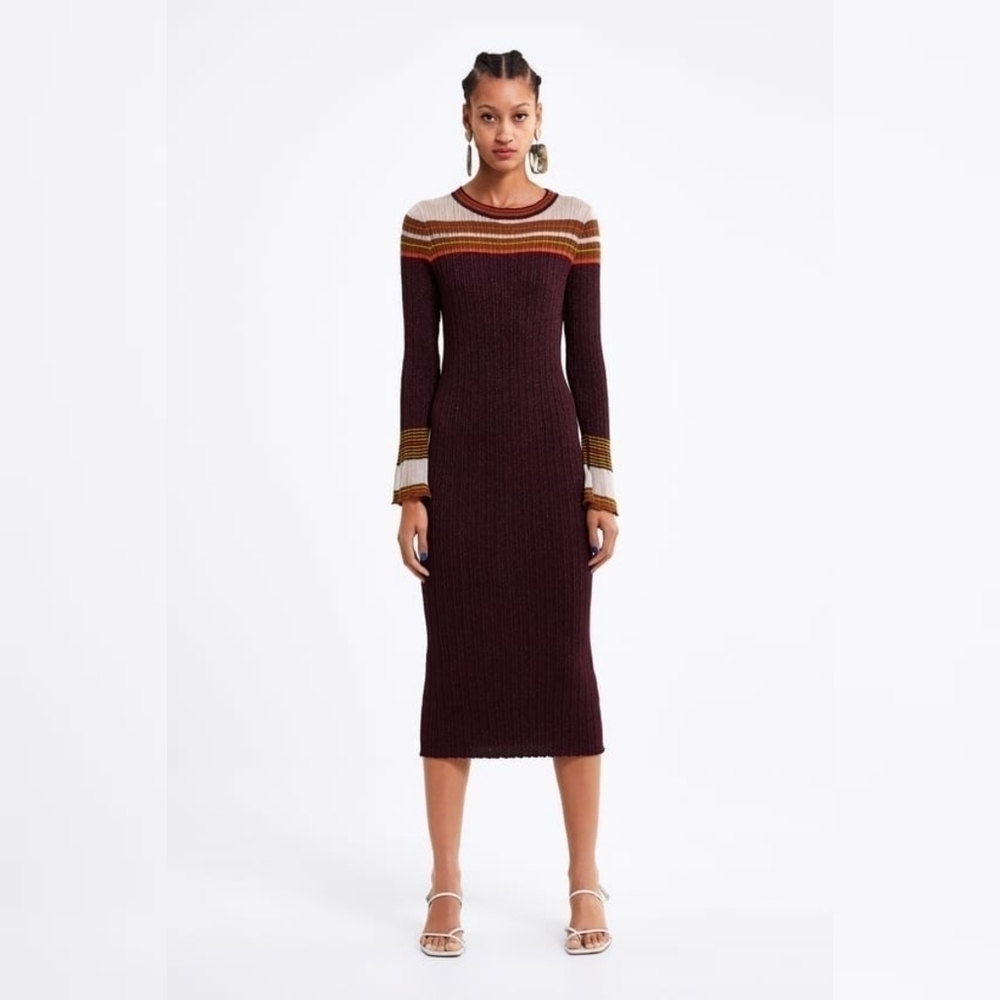 ZARA long Knit Metallic Thread Bodycon dress
